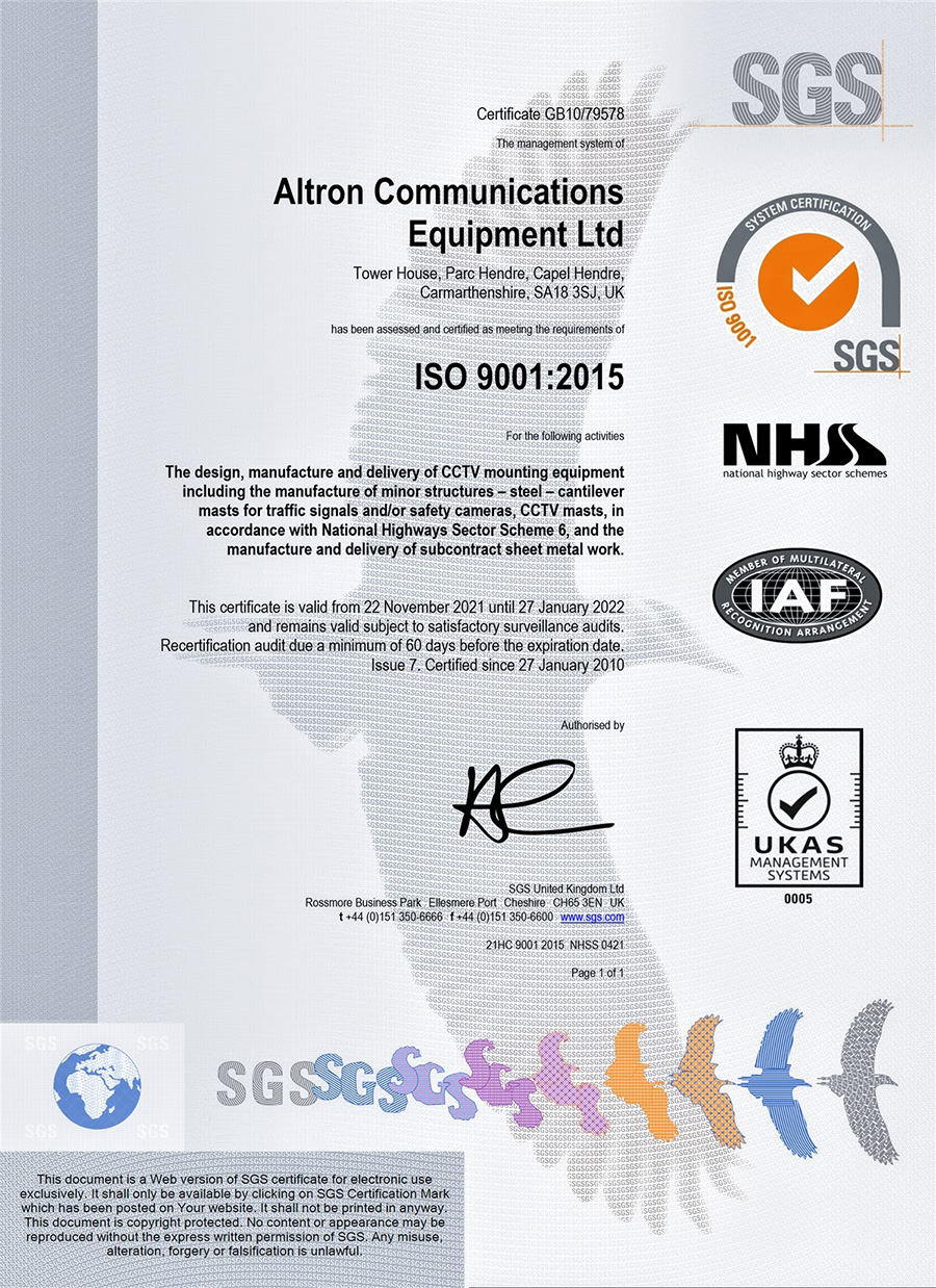 ISO 9001 certificate